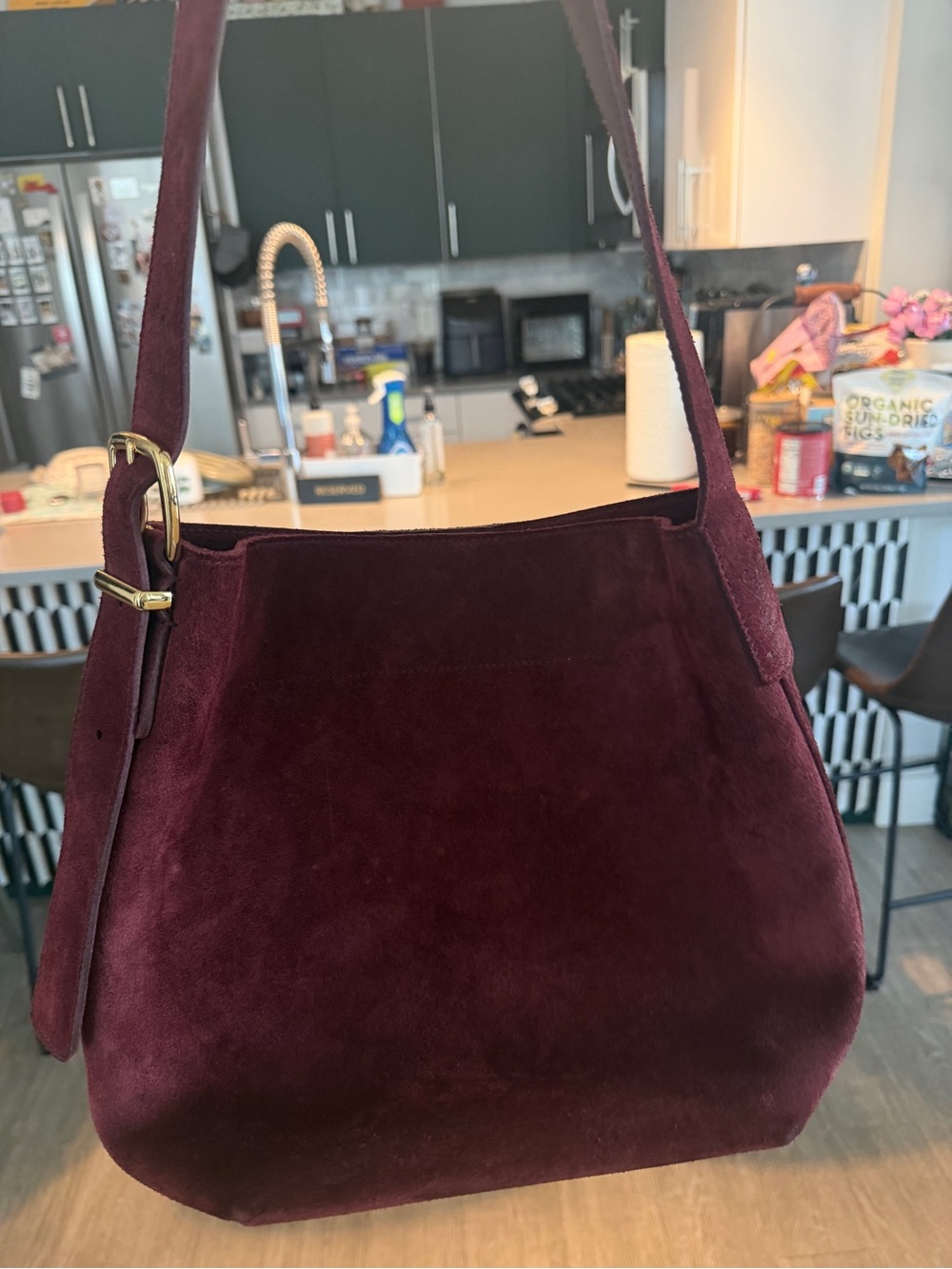 Madewell Burgundy Suede Hobo Bag with Gold-Tone Hardware